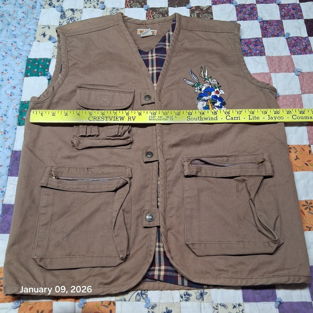 Vintage RARE Looney Tunes Safari Vest Size Small Cartoon Flannel Lined - Picture 8 of 10